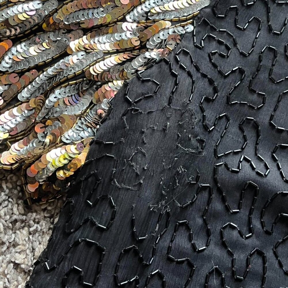Vintage 80s Carina 100% Silk Top Womens 2X Gold Sequins Whimsigoth Shabby Chic - Picture 8 of 8